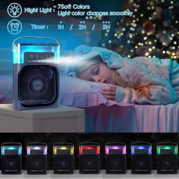 Портативный вентилятор с водяным охлаждением Air Cooler Fan 4в1 Ночник увлажнитель c LED подсветкой USB Синий - изображение 5