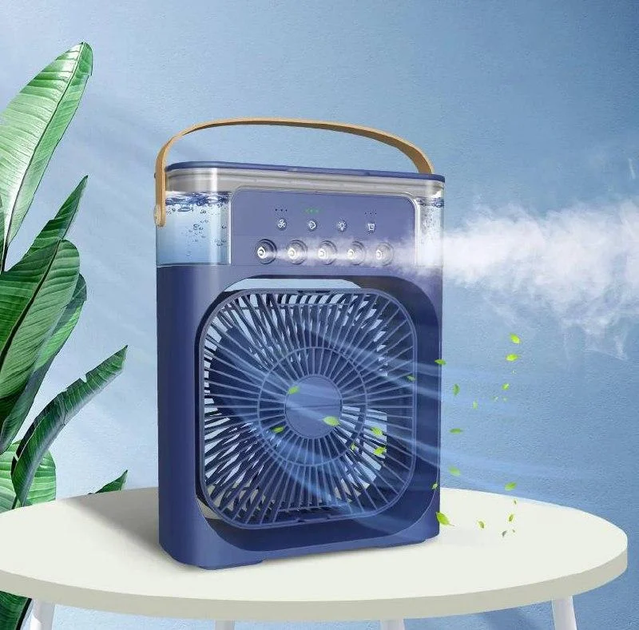 Портативный вентилятор с водяным охлаждением Air Cooler Fan 4в1 Ночник увлажнитель c LED подсветкой USB Синий - изображение 6