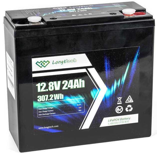 Батарея LiFePo4 Longttech LiFePO4 12.8V - 24Ah (LAR1224-LT20-R32) - изображение 1