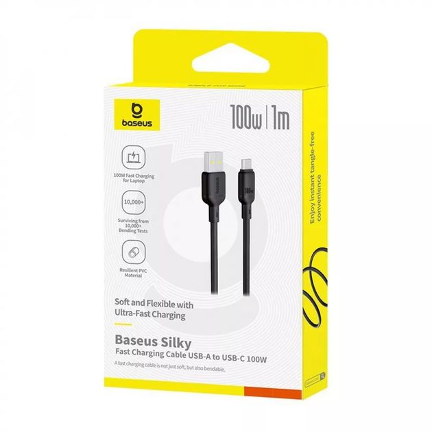 Кабель Baseus Silky Series Fast Charging Type-C 100W 1m чорний CATYS-01 - изображение 3