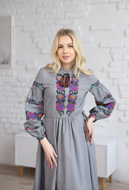 Жіноча вишита сукня Galychanka Весняна XXL Сірий (GALVESMSR) - Фото 2 Жіноча вишита сукня Galychanka Весняна XXL Сірий (GALVESMSR) - изображение 2