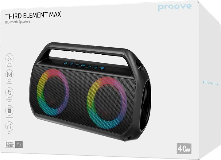 Портативная акустическая система Proove Third Element Max (Bluetooth 5.3 / 60W / IPX6) Black - Фото 1 Портативная акустическая система Proove Third Element Max (Bluetooth 5.3 / 60W / IPX6) Black - изображение 1
