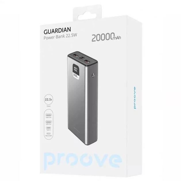 Повербанк Proove Guardian 22.5W 20000mAh Metal Grey - Фото 2 Повербанк Proove Guardian 22.5W 20000mAh Metal Grey - зображення 2