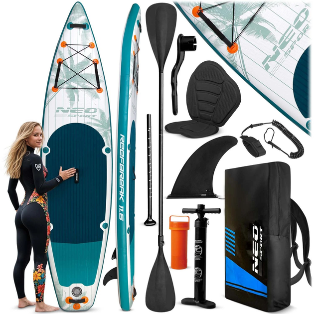 Надувна SUP дошка Neo Sport Reefbreak 350 x 81 x 15 см з веслом, насосом і сумкою для зберігання 170305 (5903890626990) - зображення 9
