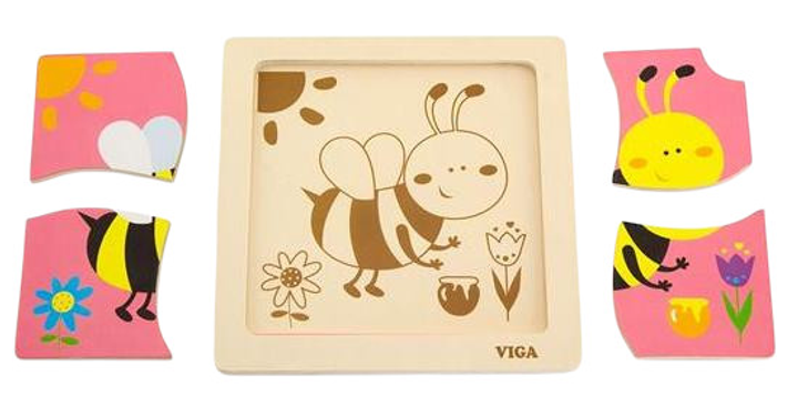 Zestaw drewnianych puzzli Viga na podkładce Pszczółka 50138 (6934510501389) - obraz 4