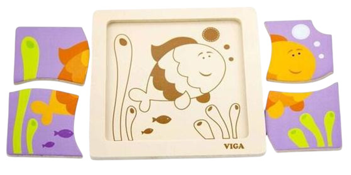 Zestaw drewnianych puzzli Viga na podkładce Rybka 50144 (6934510501440) - obraz 4