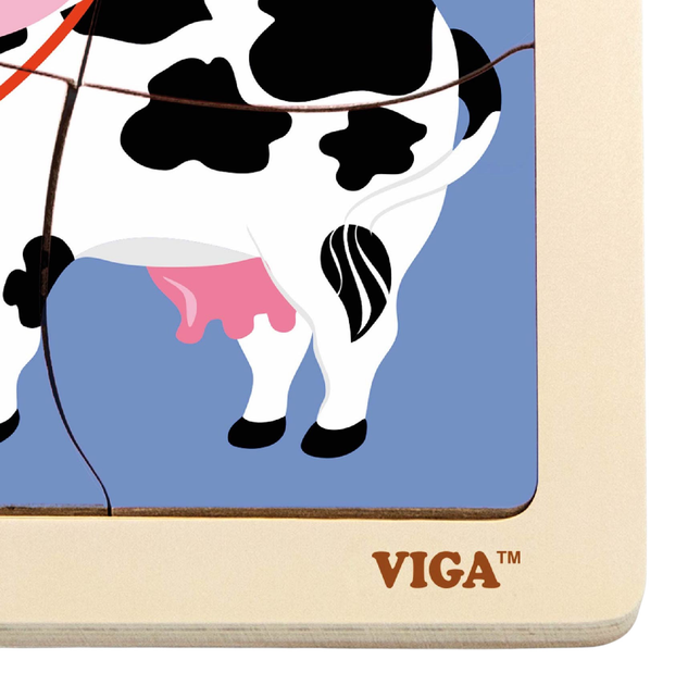 Zestaw drewnianych puzzli Viga na podkładce Krówka 51313 (6934510513139) - obraz 3