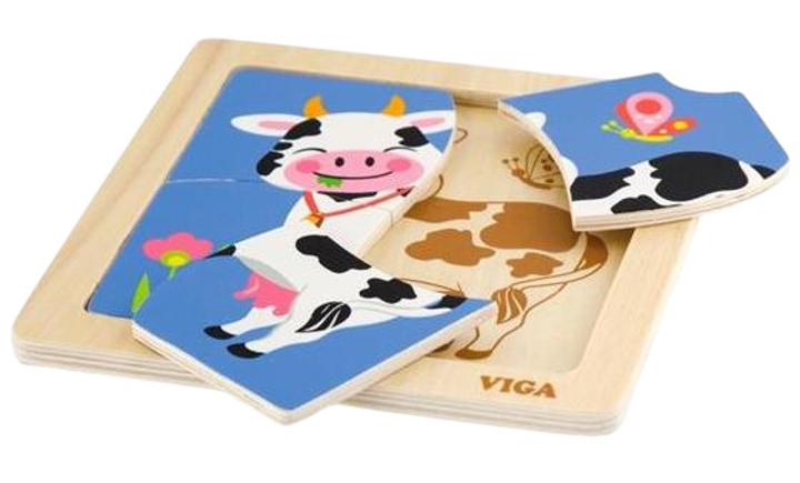 Zestaw drewnianych puzzli Viga na podkładce Krówka 51313 (6934510513139) - obraz 4