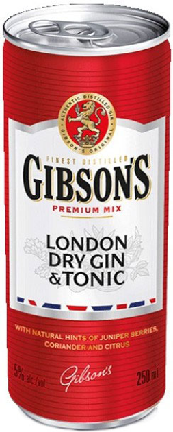 Упаковка слабоалкогольный напиток Gibson's London Dry Gin & Tonic 5% 0.25 л х 24 шт (3147690060017) - изображение 2