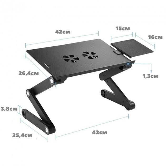 Столик трансформер для ноутбука Laptop Table T8 портативная подставка с вентилятором Чорний 1SIZE (999916) - Фото 4 Столик трансформер для ноутбука Laptop Table T8 портативная подставка с вентилятором Чорний 1SIZE (999916) - изображение 4