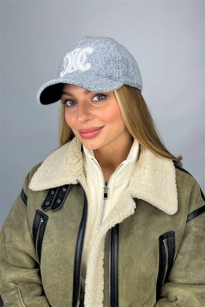 Бейсболка з пальтової діагоналі з вишивкою Braxton "Lace" сірий + білий (6099)