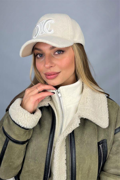 Бейсболка з пальтової діагоналі з вишивкою Braxton "Lace" бежевий + білий (6099)