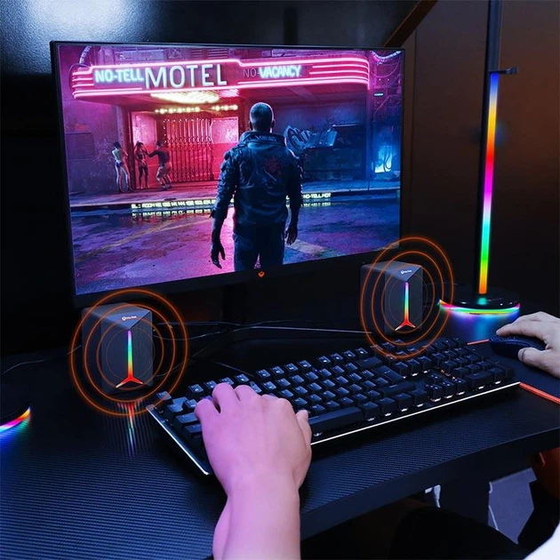 Комп'ютерні колонки Meetion SP2011 AUX, USB, RGB, чорні - зображення 9
