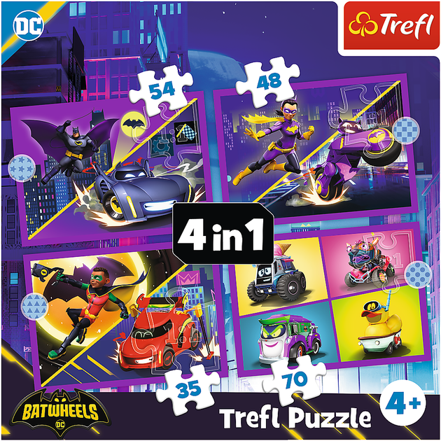 Пазлы 4 in 1 Trefl DC Batwheels Встречайте 35+48+54+70 элементов (5900511346589) - Фото 6 Пазлы 4 in 1 Trefl DC Batwheels Встречайте 35+48+54+70 элементов (5900511346589) - изображение 6