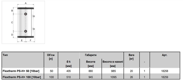 Буферная емкость для теплового насоса 50л. Flamco PS-H+ 50 (18258) - изображение 2