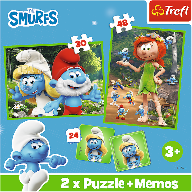 Пазли 2в1 Trefl The Smurfs Смурфикам весело 30+48 елементів + игра Memos 24 детали 93656 (5900511936568) - зображення 5