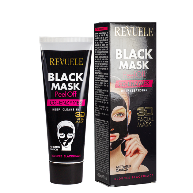 Чорна маска для обличчя Revuele 3D Facial Peel Off Co-Enzymes Black Mask з коензим Q10 80 мл - зображення 8