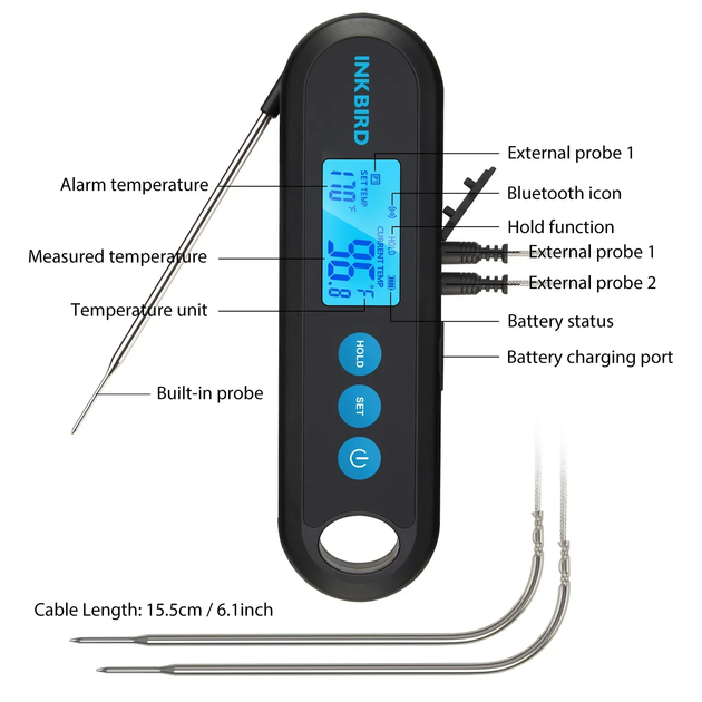 Bluetooth термометр INKBIRD IHT-2PB 1+2 щупа (IHT-2PB) - изображение 3