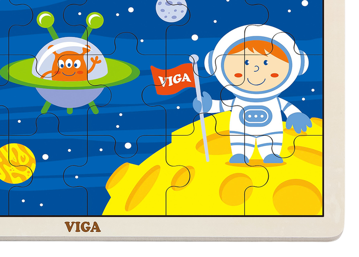 Zestaw drewnianych puzzli Viga na podkładce Kosmiczna prygoda, 24 el. 51461 (6934510514617) - obraz 2