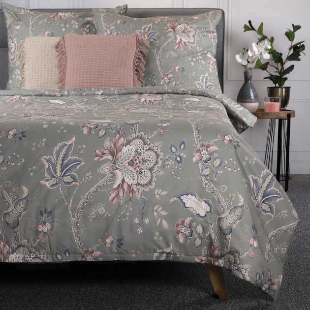 Komplet pościeli Homla Claras King Size mikrofibra w liście i kwiaty Szary 200 x 220 cm (5902869997918) - obraz 1