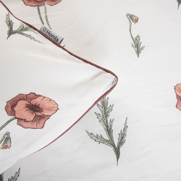 Komplet pościeli Homla Meadow Flowers Półtorej Poszewka na pościel 160 x 200 cm + 2 poszewki na poduszki 50 x 60 cm bawełniany w maki z czerwoną lamówką (5906496724848) - obraz 3
