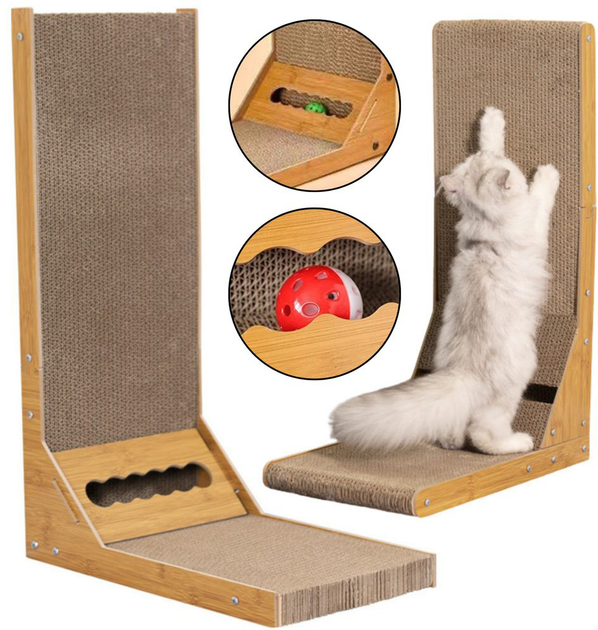 Drapak dla kotów LEAN Toys narożny stojący kartonowy z piłeczką 60 x 40 x 24 cm (5905991034582) - obraz 4