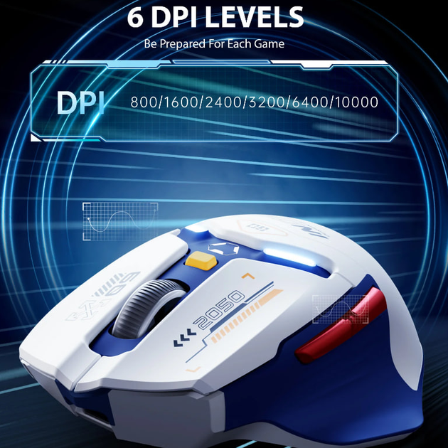 Мышь игровая Inphic IN9 Upgrade с комбинированным подключением, RGB, 12000 DPI, бело-синий - изображение 4