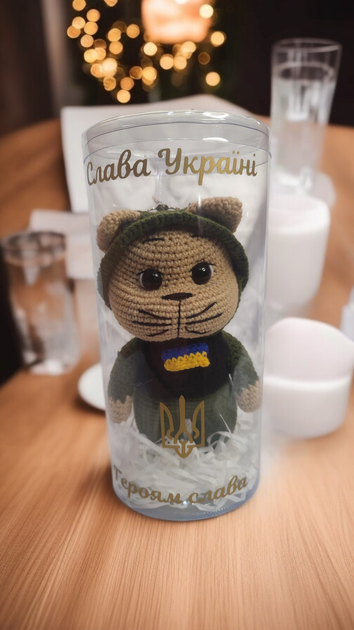 Іграшка ручної роботи Котик захисник ЗСУ хлопчик з персоналізацією 18 см (1-0019) - изображение 2