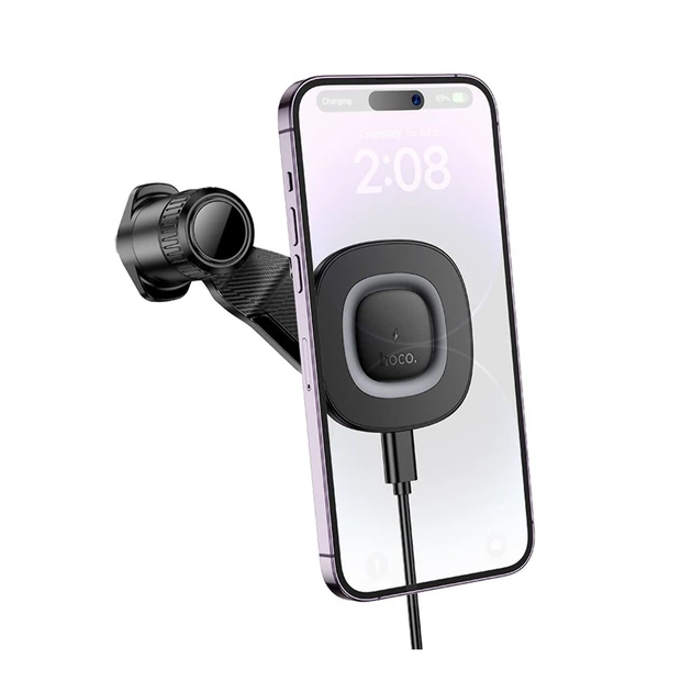 Автодержатель Hoco HW30 магнитный с беспроводной зарядкой, 15W, black metal gray - изображение 6
