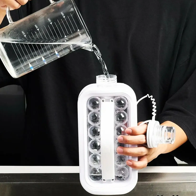 Портативная силиконовая форма для льда бутылка 2 в 1 ICE CUBE TRAY складная на 17 шариков - изображение 2