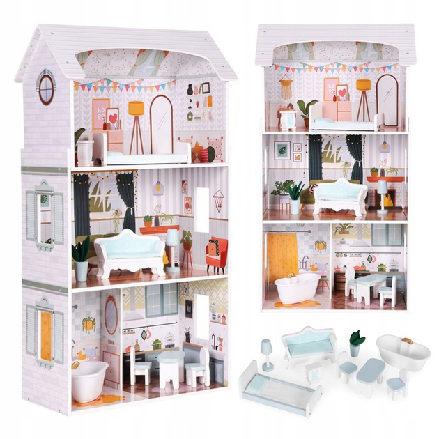 Domek dla lalek EcoToys Alice 3 piętra 9 mebelków D8211 (5905817006335) - obraz 3