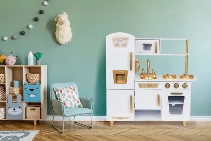 Kuchnia dla dzieci EcoToys drewniana duża biało-złota 7267 (5903769974832) - obraz 5