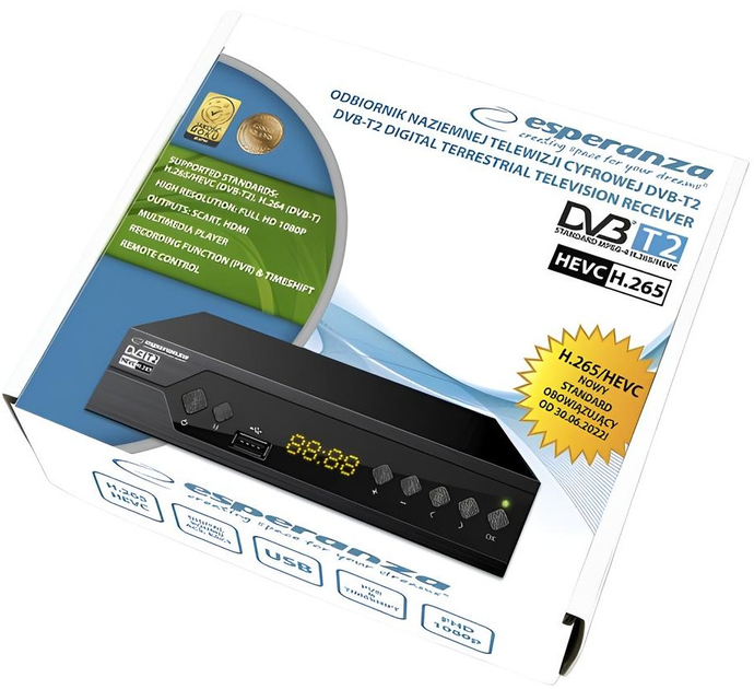 Цифровий тюнер Esperanza DVB-T2 H.265/HEVC EV107R (5901299958070) - зображення 4