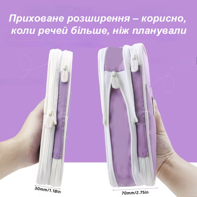 Школьный пенал косметичка на 2 отделения на молнии для ручек и косметики темно серый с черным U9384 - изображение 6