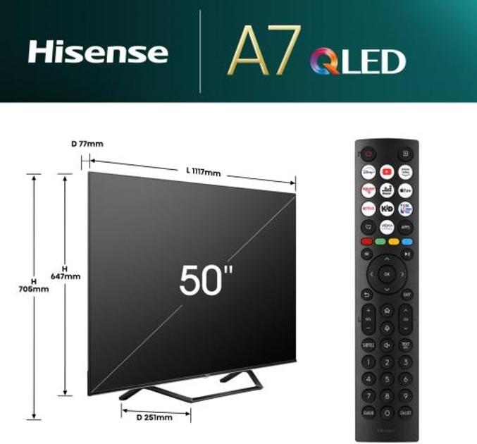 Telewizor Hisense QLED 50" 50A7NQ - obraz 2
