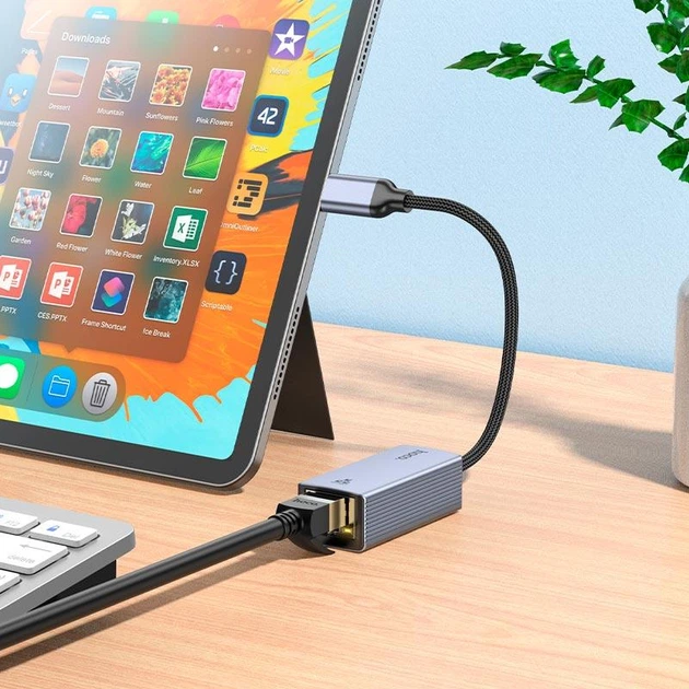 Зовнішня мережева карта Type-C на RJ45 LAN Hoco UA37 Ethernet Adapter (1000 Мбіт/с, 12 см). Gray - зображення 8