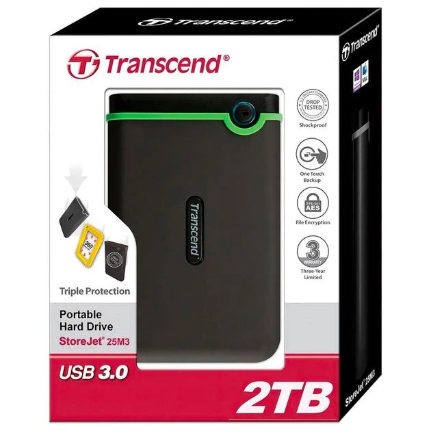 Накопитель внешний HDD 2.5" USB 2.0TB Transcend StoreJet 25M3 Iron Gray Slim (TS2TSJ25M3S) - изображение 2