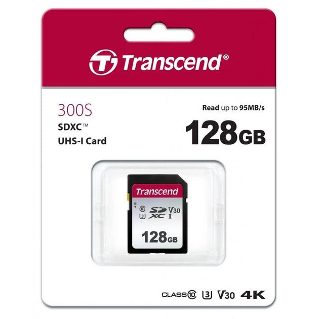 Карта памяти Transcend 128GB SDXC class 10 UHS-I U3 V30 (TS128GSDC300S) - Фото 2 Карта памяти Transcend 128GB SDXC class 10 UHS-I U3 V30 (TS128GSDC300S) - изображение 2