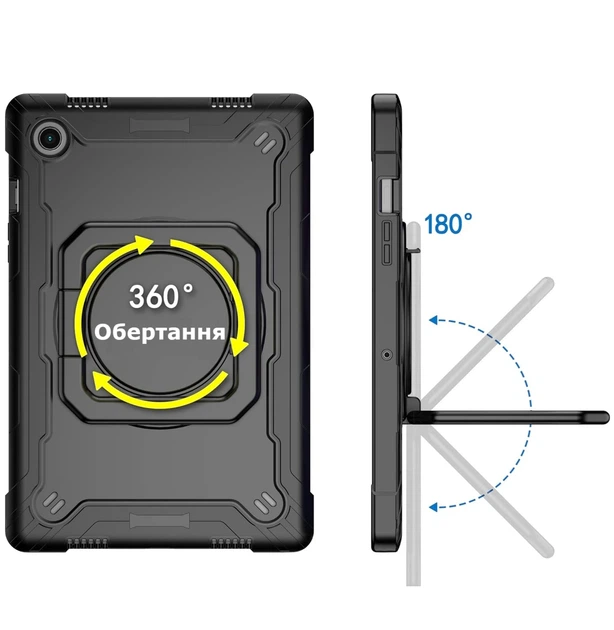 Противоударный чехол с поворотной 360 подставкой и ремешком на Samsung Galaxy Tab A8 10.5" SM-X200 SM-X205 Черный - изображение 5