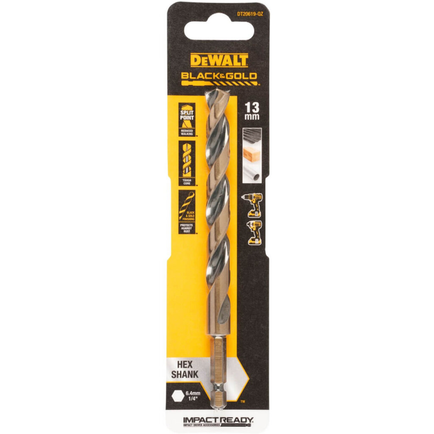 Сверло по металлу DeWALT 13 мм Black & Gold — серия EXTREME IMPACT (DT20619) - изображение 3