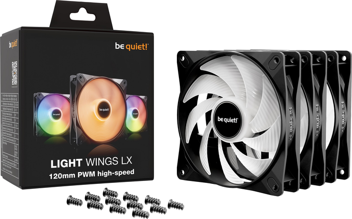 Zestaw wentylatorów be quiet! Light Wings LX 120mm PWM High-Speed ​​PWM Black Triple Pack (BL124) - obraz 3