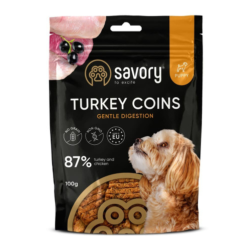 Ласощі для цуценят Savory Puppy Coins With Turkey Джерки, монетки (з індичкою) -100 г - Фото 1 Ласощі для цуценят Savory Puppy Coins With Turkey Джерки, монетки (з індичкою) -100 г - зображення 1