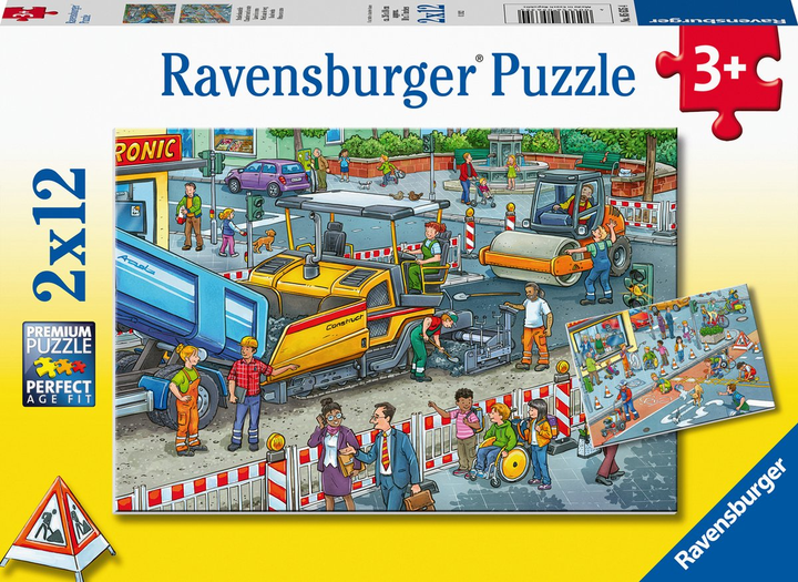 Puzzle Ravensburger Plac budowy drogowej 2x12 szt (10105635) (4005556056354) - obraz 1