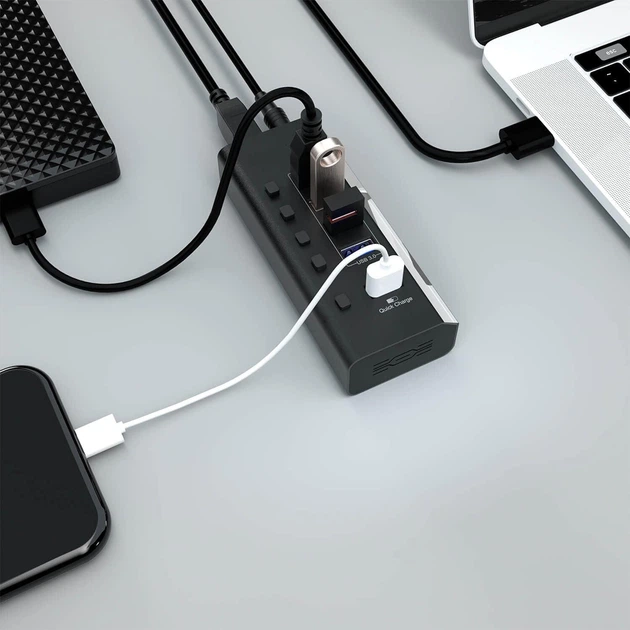 USB хаб RSHTECH RSH-A35 USB 3.0 5 портів з блоком живлення hub концентратор - зображення 6