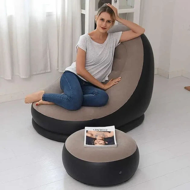 Надувное садовое кресло с пуфиком Air Sofa Comfort, велюр, 76*130 см - изображение 6