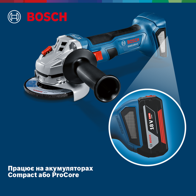 Акумуляторна бещіткова кутова шліфмашина Bosch GWS 18V-8 solo (06019N9000) - зображення 4
