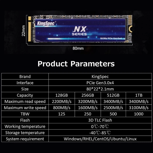 SSD M2 NVMe 1Тб 2242 KingSpec NXM-1Tb твердотельный накопитель
