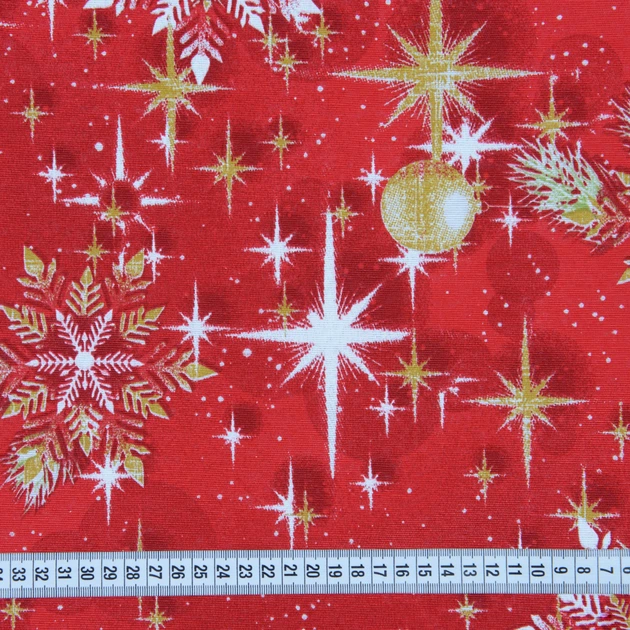 Новогодняя ткань Снежинки фон красный (154г/м.кв280см пог.м) 167163 - изображение 3