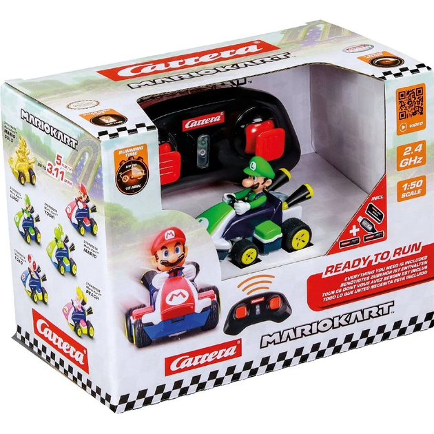 Samochodzik zdalnie sterowany Carrera Nintendo Luigi 2.4 GHz Mario Kart Mini RC 1:50 370430033 (9003150148395) - obraz 1