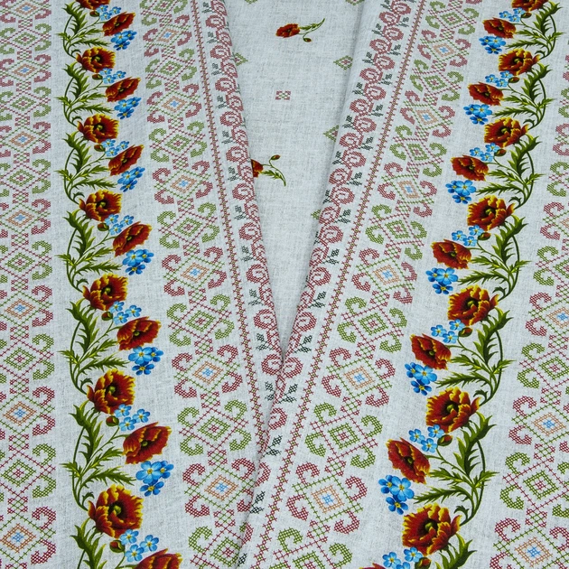 Ткань скатертная рогожка 100% хб маки на сером (163г/м.кв150см пог.м) 133410 - Фото 1 Ткань скатертная рогожка 100% хб маки на сером (163г/м.кв150см пог.м) 133410 - изображение 1